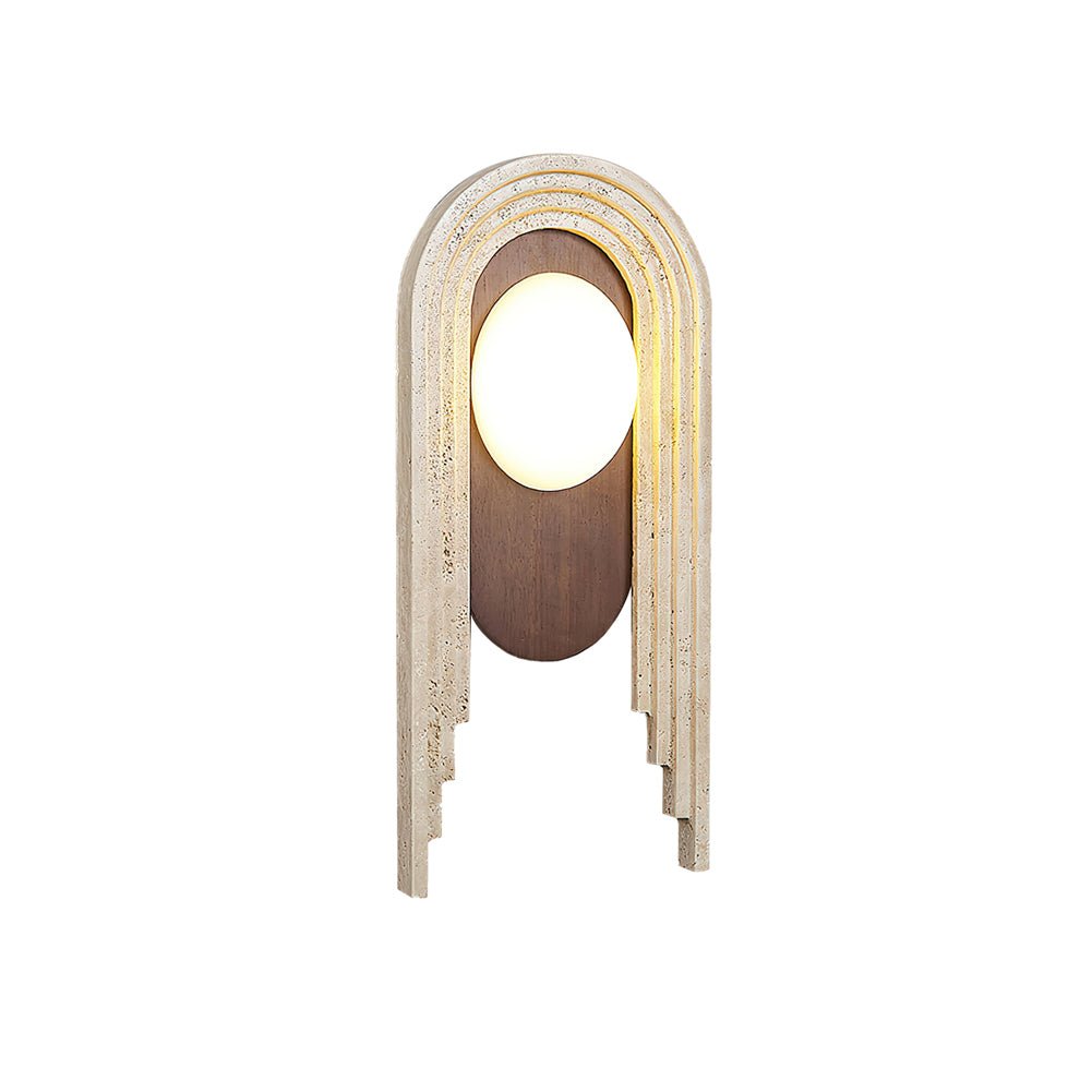 Vima Yellow Travertine and Wood LED Wall Sconce Minimalist Stone Indoor Light Fixture