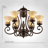 Vintage 5 Light Bending Metal Chandelier with Inverted Glass Shades and Bronze Finish
