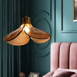 Vintage Amber Flower Glass Pendant Light H65 Brass Retro Petal Chandelier for Dining Room