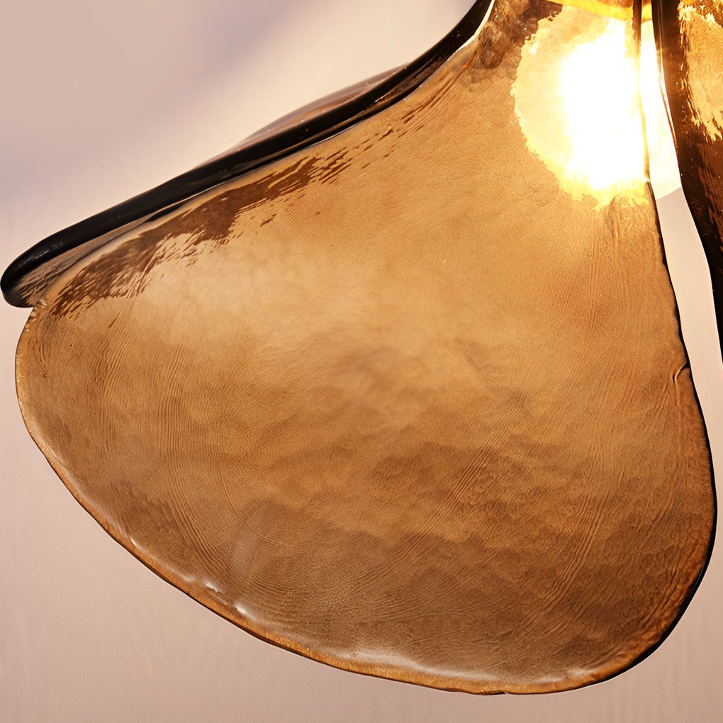 Vintage Amber Flower Glass Pendant Light H65 Brass Retro Petal Chandelier for Dining Room