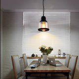 Vintage Amber Glass Pendant Light Retro Iron Lantern Chandelier for Dining Room and Bar