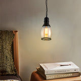 Vintage Amber Glass Pendant Light Retro Iron Lantern Chandelier for Dining Room and Bar