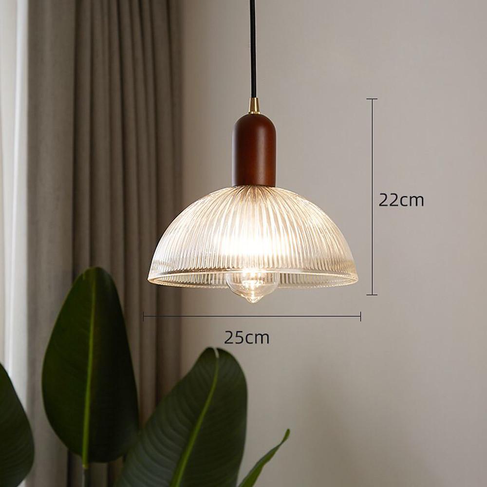 Vintage Bamboo and Glass Bowl Pendant Light for Kitchen Dining Room Country Style Ceiling Fixture