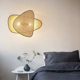 Vintage Bamboo Screen Cannage Wall Sconce Natural Wood Bracket Lighting Fixture