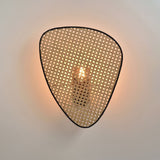 Vintage Bamboo Screen Cannage Wall Sconce Natural Wood Bracket Lighting Fixture