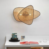 Vintage Bamboo Screen Cannage Wall Sconce Natural Wood Bracket Lighting Fixture