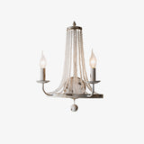 Vintage Basket Crystal Wall Sconce Traditional Distressed White Candle Wall Light