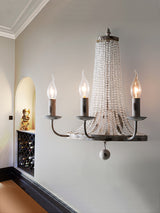 Vintage Basket Crystal Wall Sconce Traditional Distressed White Candle Wall Light