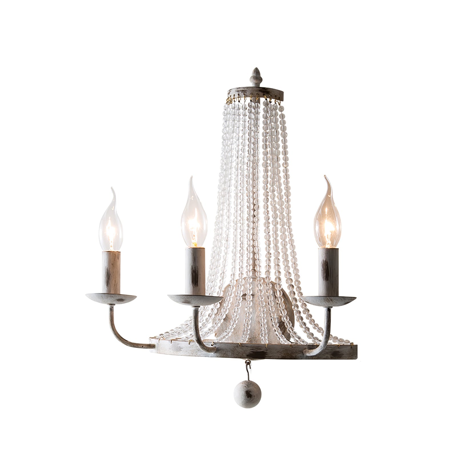 Vintage Basket Crystal Wall Sconce Traditional Distressed White Candle Wall Light