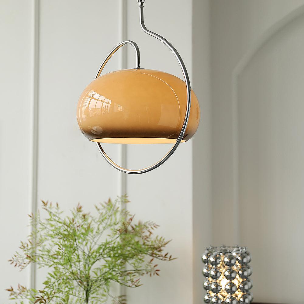 Vintage Bauhaus Medieval Pendant Lamp Chrome Cream Glass Hanging Fixture Retro Lighting