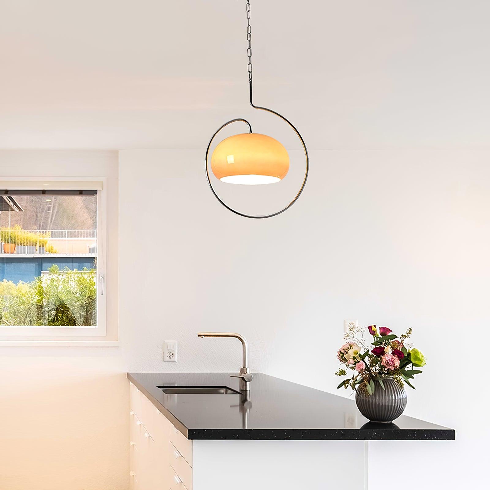 Vintage Bauhaus Medieval Pendant Lamp Chrome Cream Glass Hanging Fixture Retro Lighting