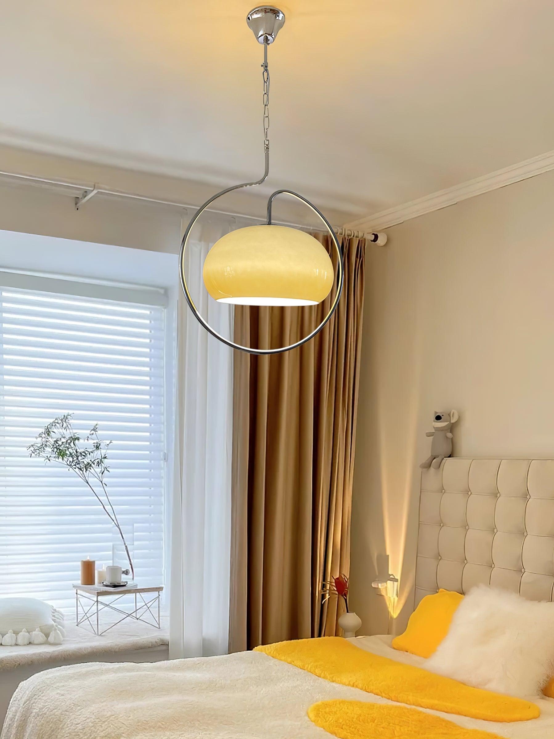 Vintage Bauhaus Medieval Pendant Lamp Chrome Cream Glass Hanging Fixture Retro Lighting