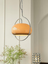 Vintage Bauhaus Medieval Pendant Lamp Chrome Cream Glass Hanging Fixture Retro Lighting