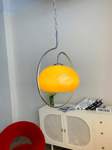 Vintage Bauhaus Medieval Pendant Lamp Chrome Cream Glass Hanging Fixture Retro Lighting
