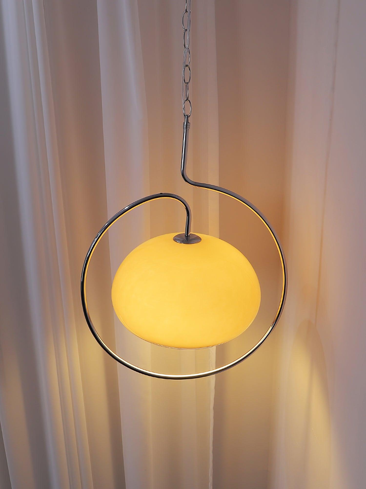 Vintage Bauhaus Medieval Pendant Lamp Chrome Cream Glass Hanging Fixture Retro Lighting