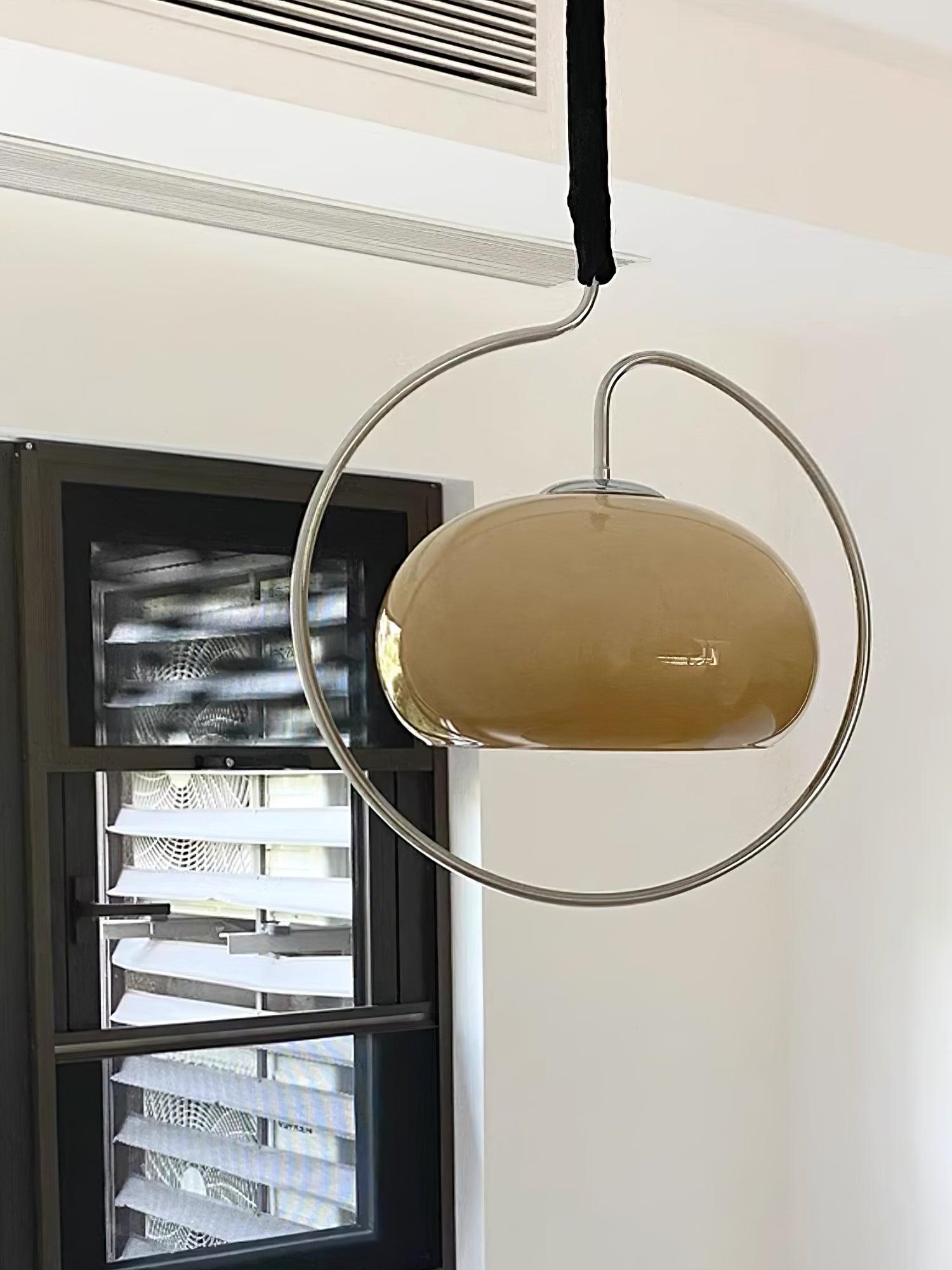 Vintage Bauhaus Medieval Pendant Lamp Chrome Cream Glass Hanging Fixture Retro Lighting