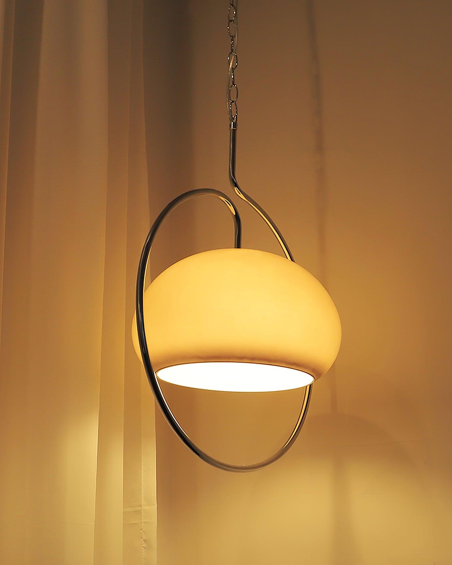 Vintage Bauhaus Medieval Pendant Lamp Chrome Cream Glass Hanging Fixture Retro Lighting