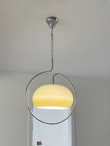 Vintage Bauhaus Medieval Pendant Lamp Chrome Cream Glass Hanging Fixture Retro Lighting