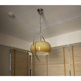 Vintage Bauhaus Medieval Pendant Lamp Chrome Cream Glass Hanging Fixture Retro Lighting