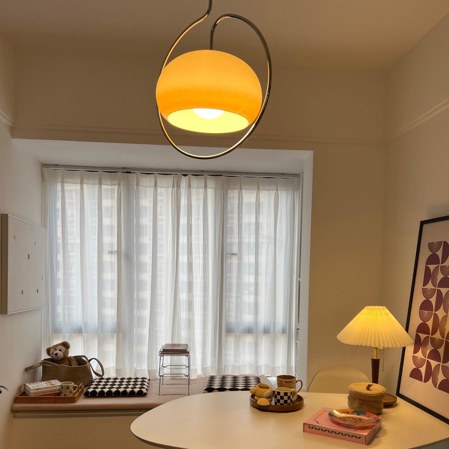 Vintage Bauhaus Medieval Pendant Lamp Chrome Cream Glass Hanging Fixture Retro Lighting
