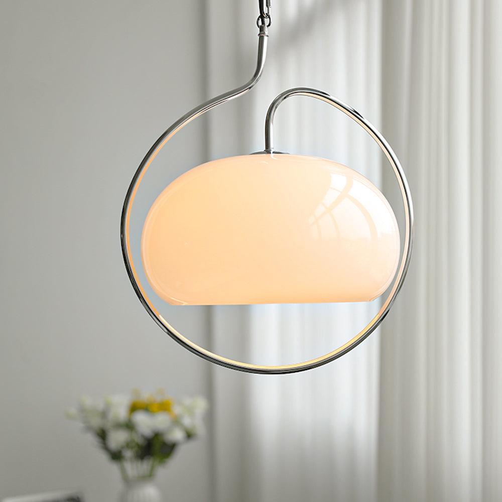 Vintage Bauhaus Medieval Pendant Lamp Chrome Cream Glass Hanging Fixture Retro Lighting