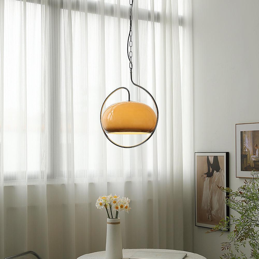 Vintage Bauhaus Medieval Pendant Lamp Chrome Cream Glass Hanging Fixture Retro Lighting