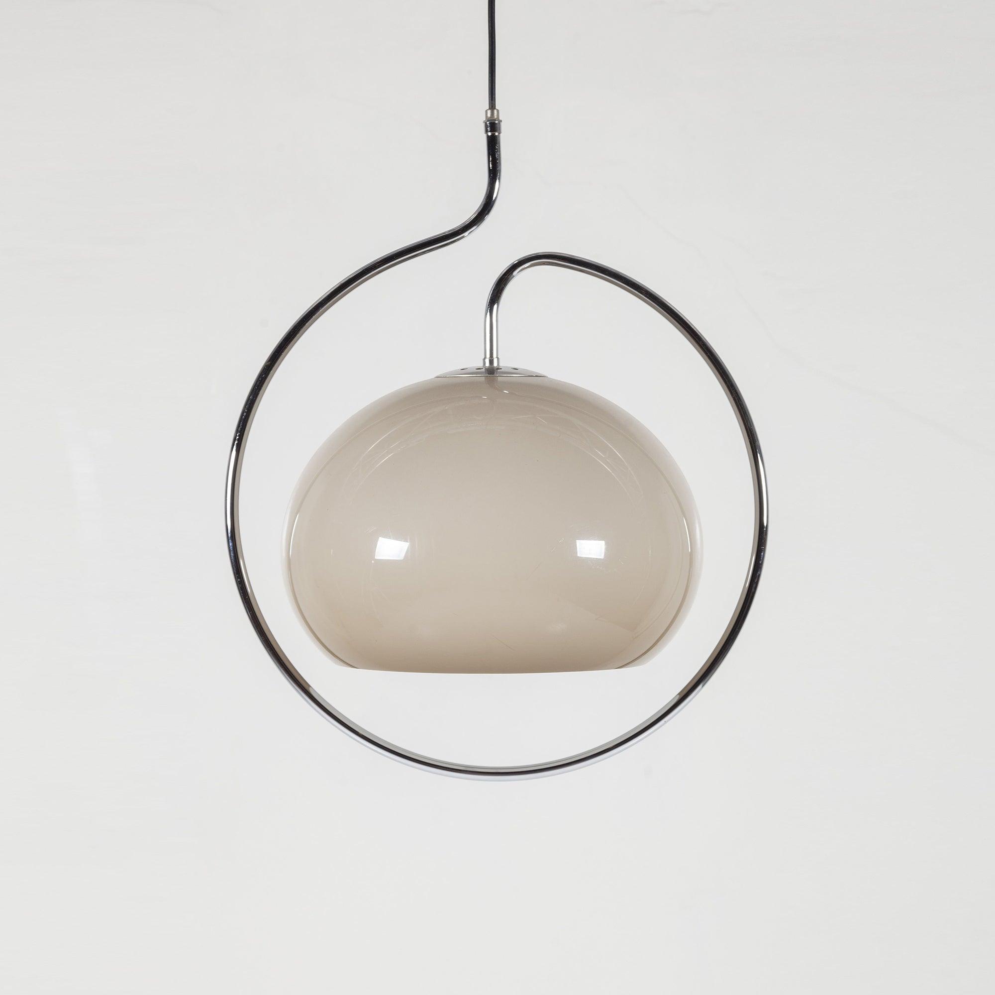 Vintage Bauhaus Medieval Pendant Lamp Chrome Cream Glass Hanging Fixture Retro Lighting