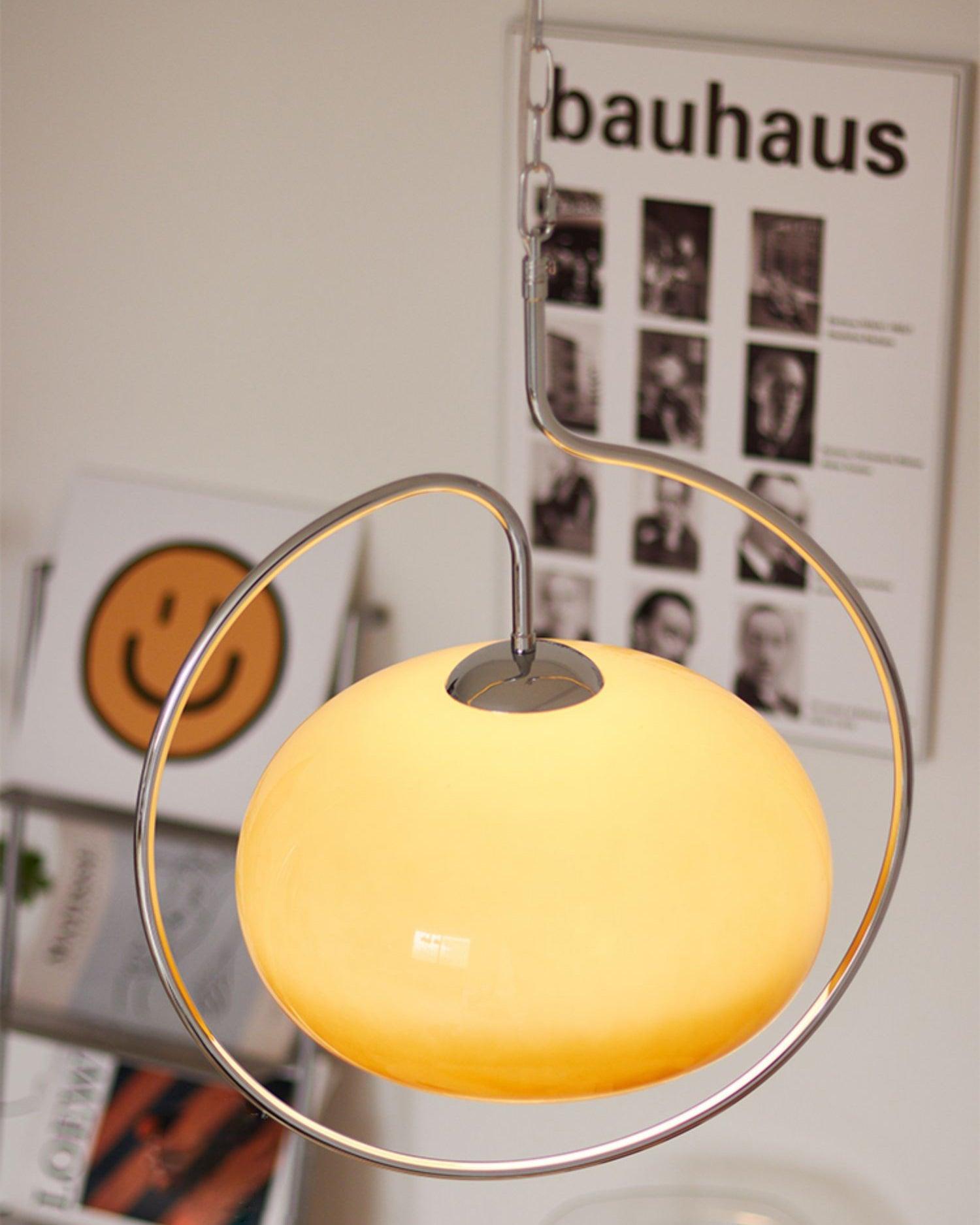 Vintage Bauhaus Medieval Pendant Lamp Chrome Cream Glass Hanging Fixture Retro Lighting