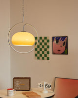 Vintage Bauhaus Medieval Pendant Lamp Chrome Cream Glass Hanging Fixture Retro Lighting
