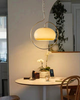 Vintage Bauhaus Medieval Pendant Lamp Chrome Cream Glass Hanging Fixture Retro Lighting