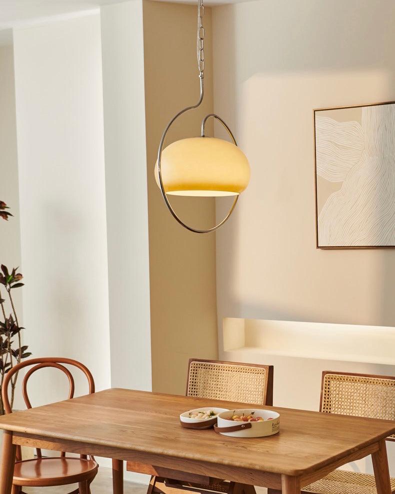 Vintage Bauhaus Medieval Pendant Lamp Chrome Cream Glass Hanging Fixture Retro Lighting