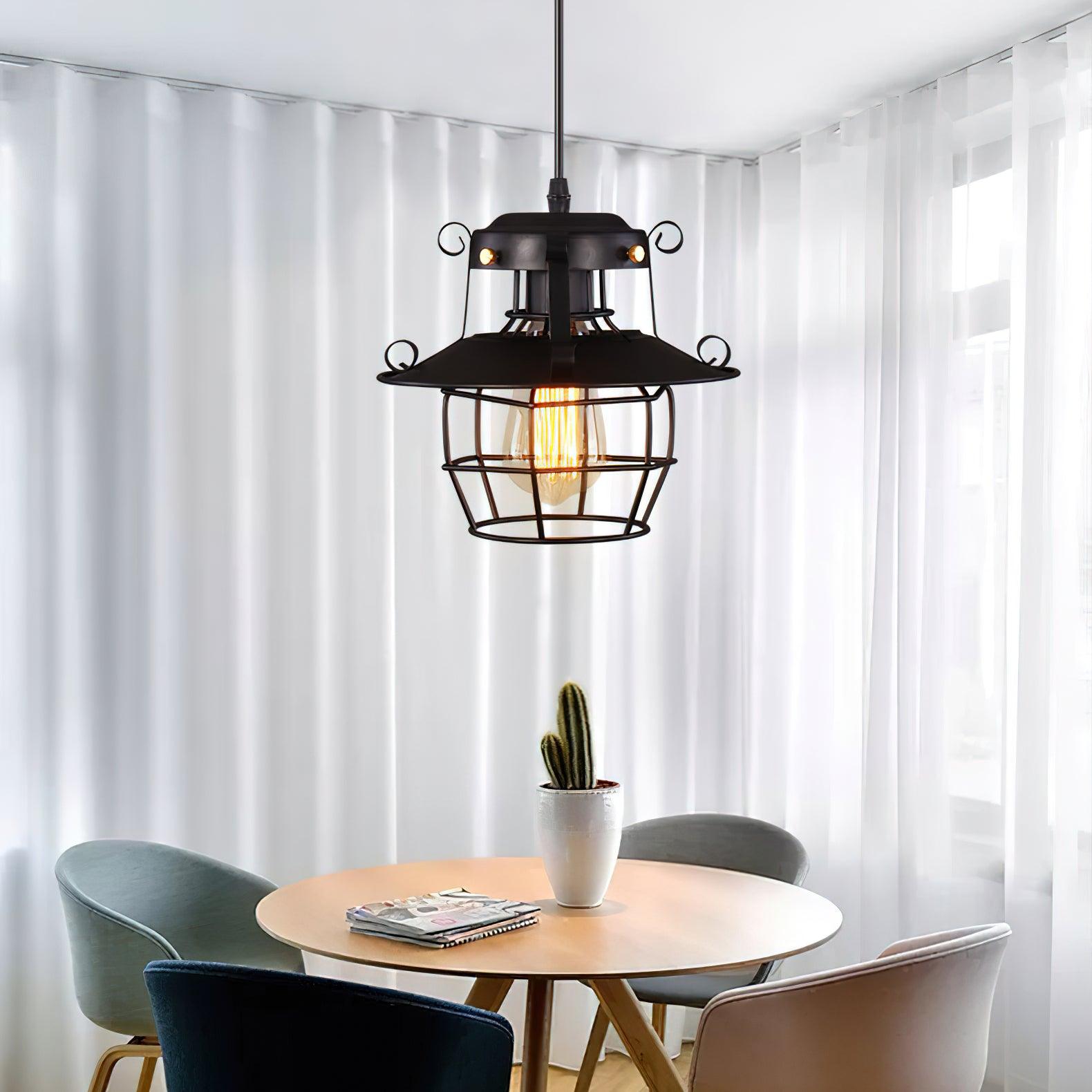 Vintage Birdcage Iron Pendant Light Industrial Geometric Hanging Lamp for Kitchen and Dining