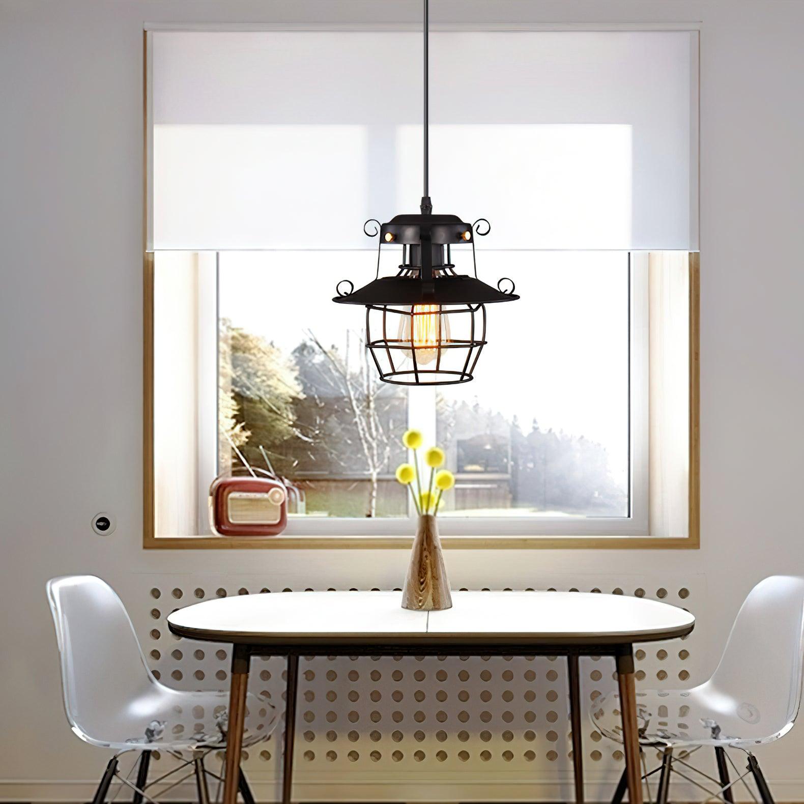 Vintage Birdcage Iron Pendant Light Industrial Geometric Hanging Lamp for Kitchen and Dining
