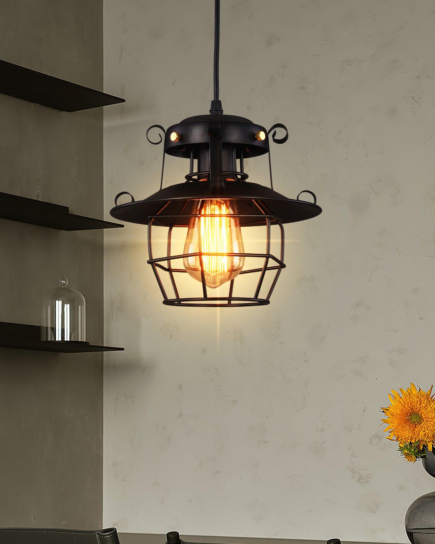 Vintage Birdcage Iron Pendant Light Industrial Geometric Hanging Lamp for Kitchen and Dining