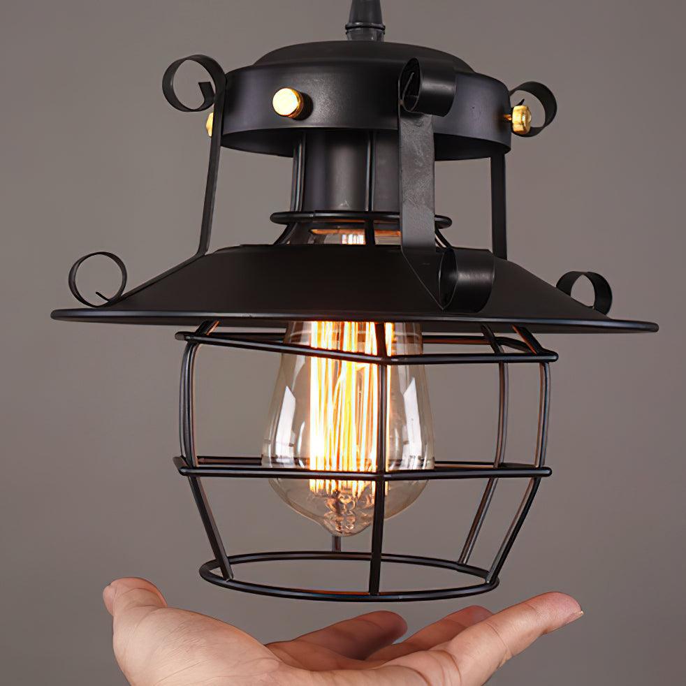 Vintage Birdcage Iron Pendant Light Industrial Geometric Hanging Lamp for Kitchen and Dining