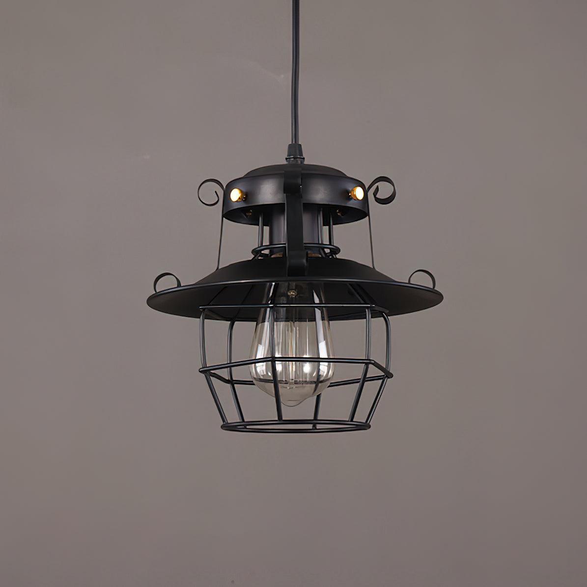 Vintage Birdcage Iron Pendant Light Industrial Geometric Hanging Lamp for Kitchen and Dining