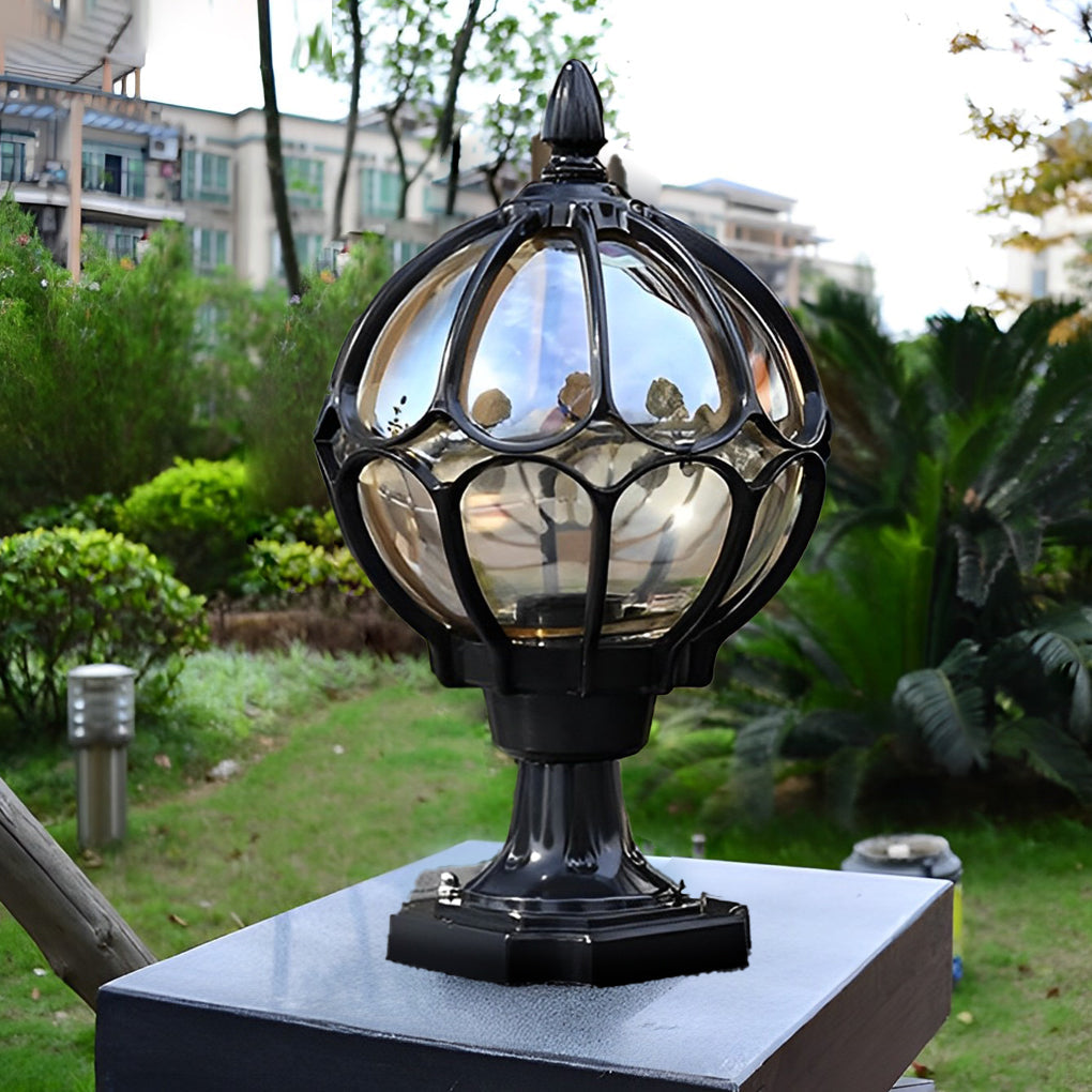 Vintage Black Aluminum Outdoor Pier Mount Post Light with Clear Glass Globe Lantern