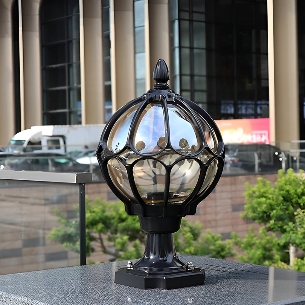 Vintage Black Aluminum Outdoor Pier Mount Post Light with Clear Glass Globe Lantern