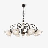 Vintage Black Candelabrum Chandelier with Floral Glass Shades and Brass Accents