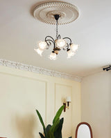 Vintage Black Candelabrum Chandelier with Floral Glass Shades and Brass Accents