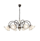 Vintage Black Candelabrum Chandelier with Floral Glass Shades and Brass Accents