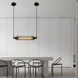 Vintage Black Iron LED Pendant Lighting Fixture Industrial Tube Ceiling Lamp for Kitchen and Cafe
