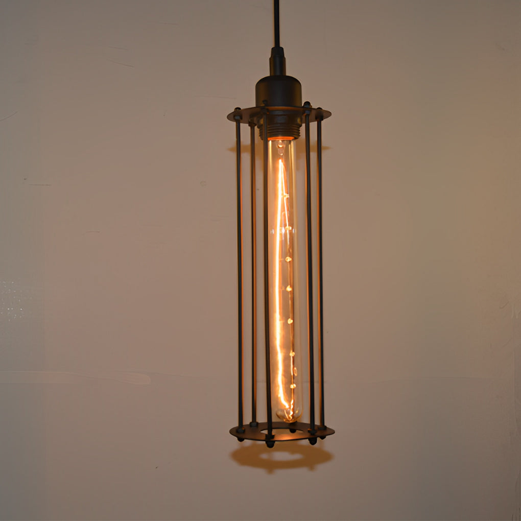 Vintage Black Iron LED Pendant Lighting Fixture Industrial Tube Ceiling Lamp for Kitchen and Cafe