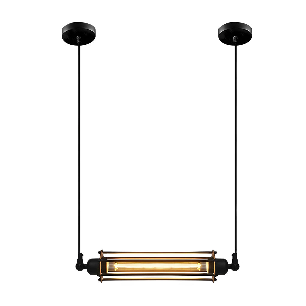 Vintage Black Iron LED Pendant Lighting Fixture Industrial Tube Ceiling Lamp for Kitchen and Cafe