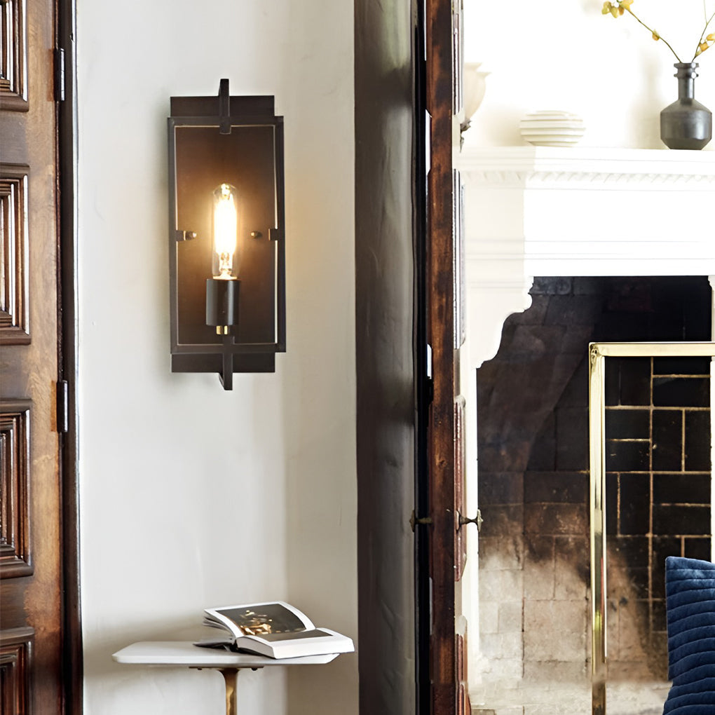Vintage Black Iron Rectangular Industrial Wall Sconce for Bedroom and Living Room Lighting