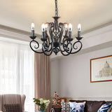 Vintage Black Metal Farmhouse Candelabra Chandelier 6 Light Ceiling Hanging Fixture