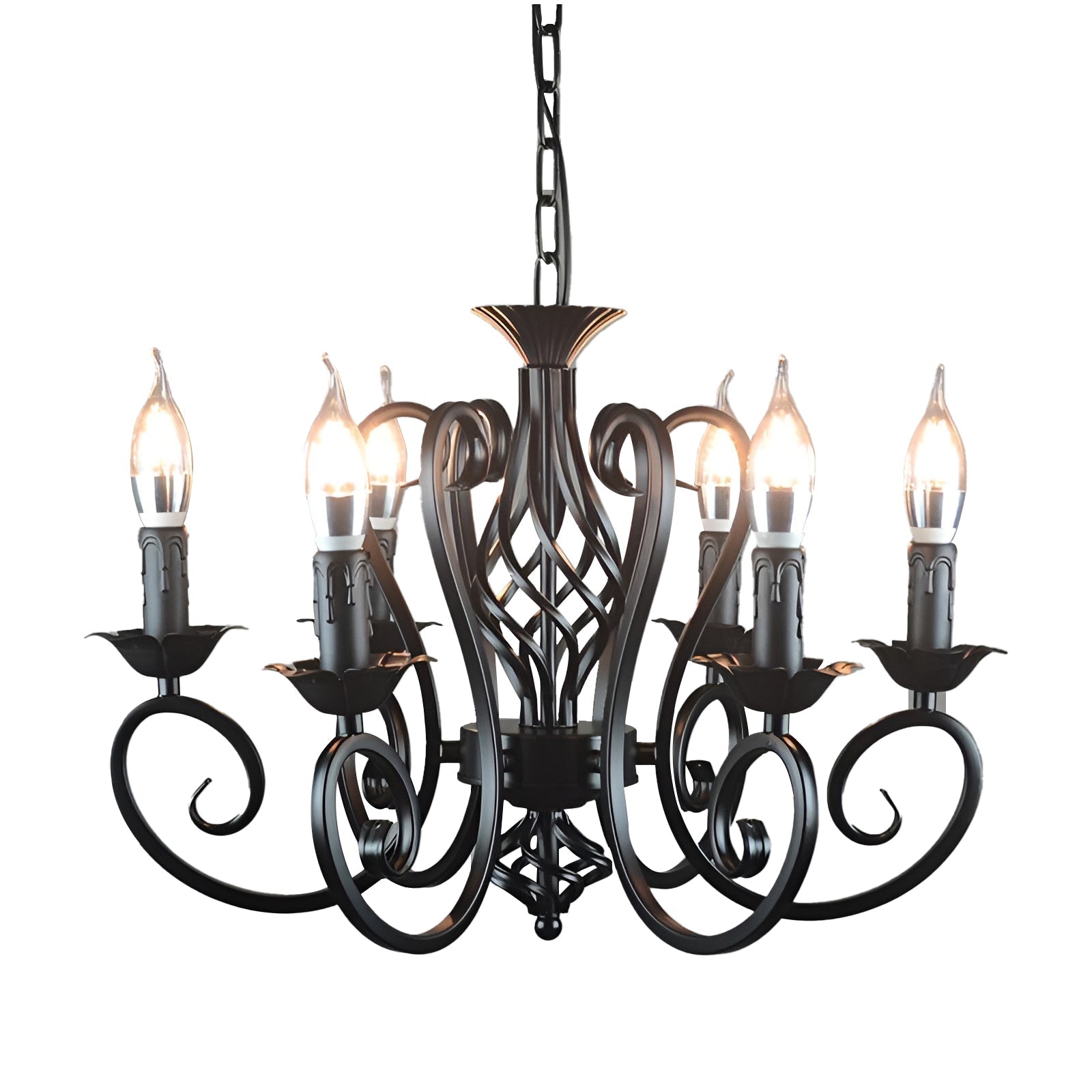 Vintage Black Metal Farmhouse Candelabra Chandelier 6 Light Ceiling Hanging Fixture