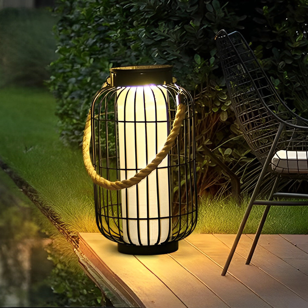 Vintage Black Metal Solar Powered Outdoor Lantern Decorative Portable Garden Path Lamp
