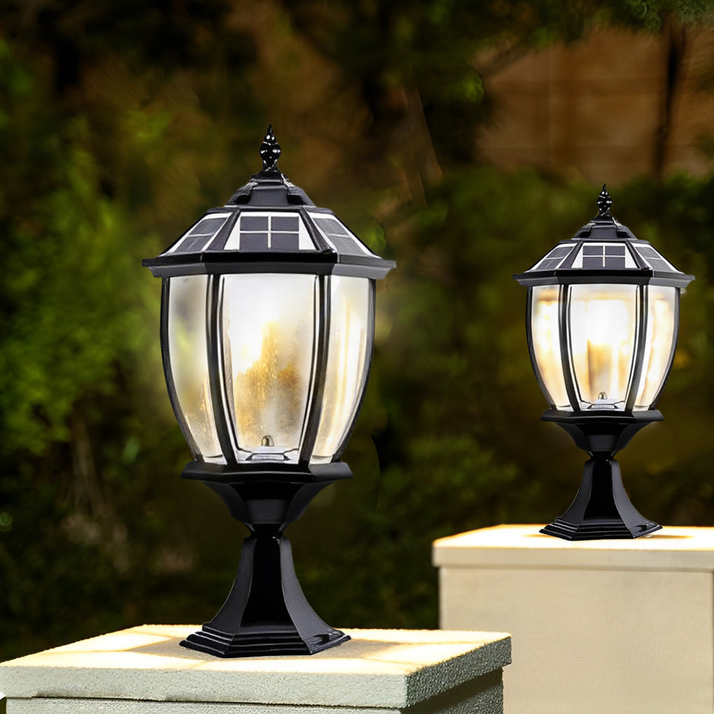 Vintage Black Outdoor Solar Fence Post Light with Remote Control Waterproof Garden LED Lamp
