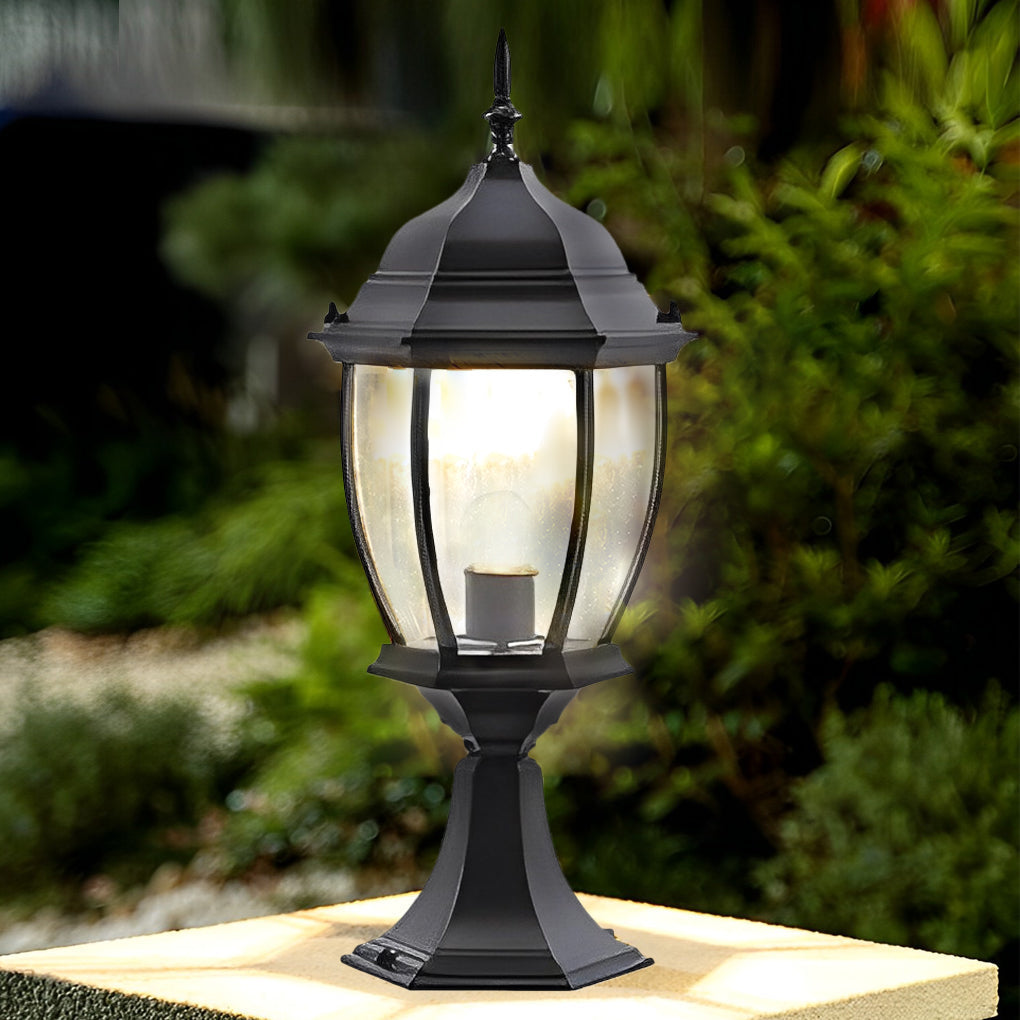Vintage Black Outdoor Solar Fence Post Light with Remote Control Waterproof Garden LED Lamp